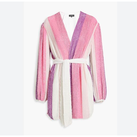 RETROFETE Gabrielle Sequin Wrap Dress in Multi Pink Stripe - Picture 3 of 11